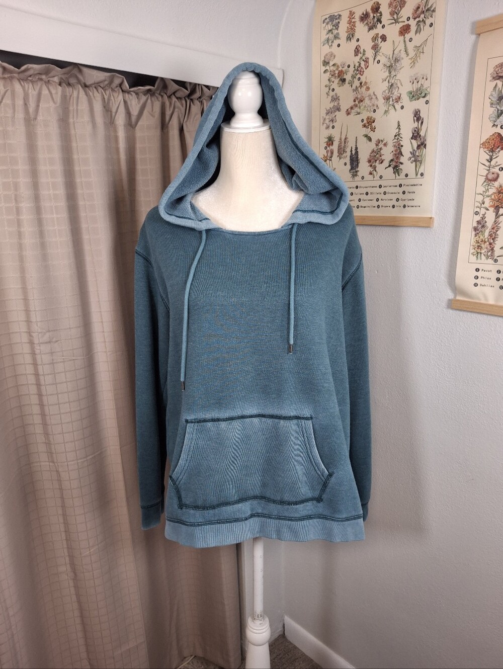 American Eagle Outfitters Teal Hi-Lo Pullover Hoodie Pouch Pocket Size Large